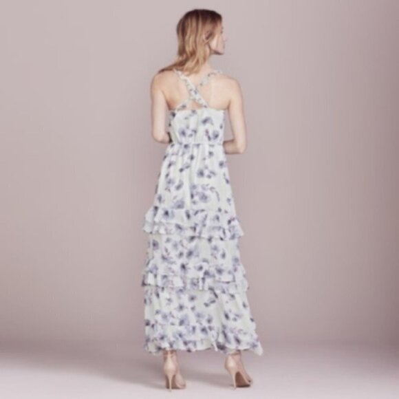 LC Lauren Conrad Womens Gray Blue Floral V Neck Sleeveless Maxi Dress Sz 4 New - Picture 3 of 10